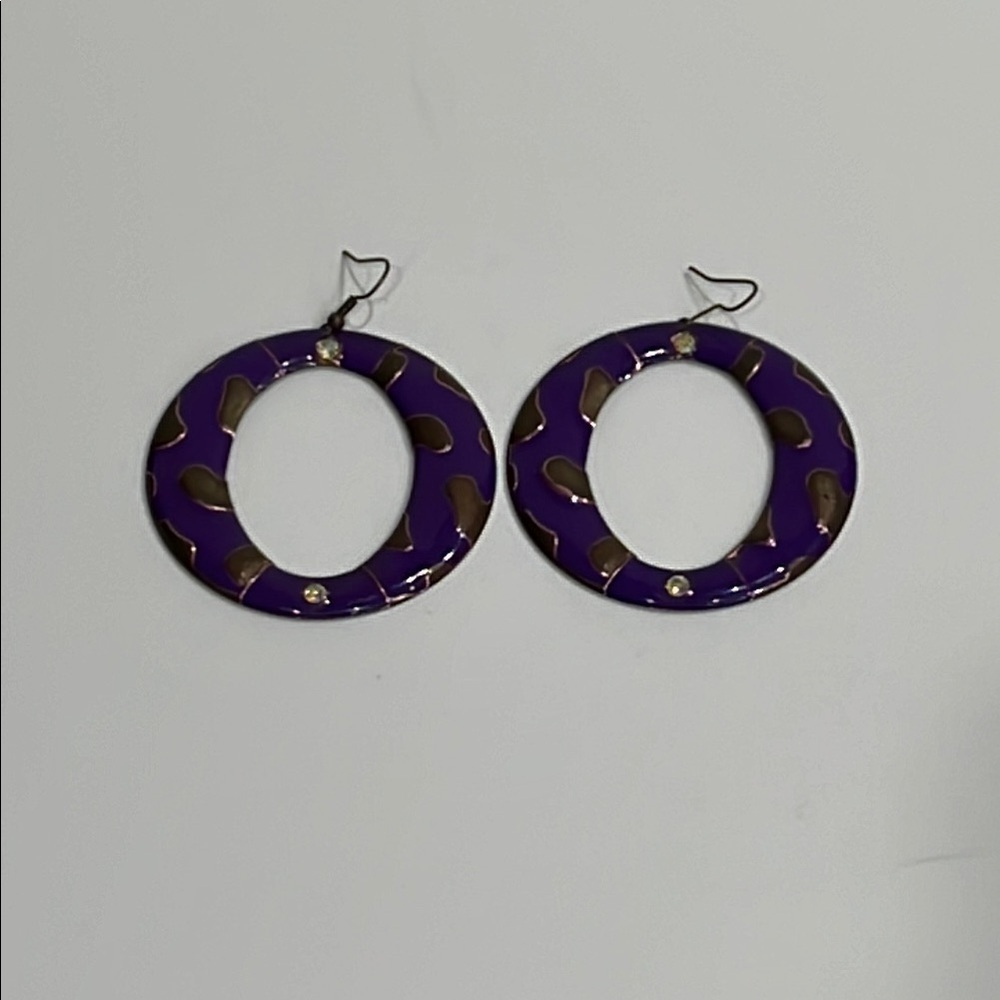 Faux, Costume, Estate Jewelry, Purple and Gold Hoop Earrings